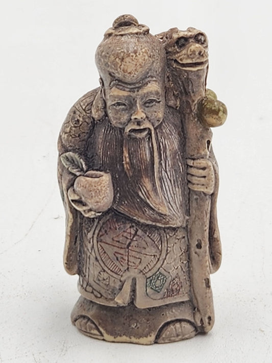 Vintage Netsuke Figurine 15 - Wise Man with Staff and Peach