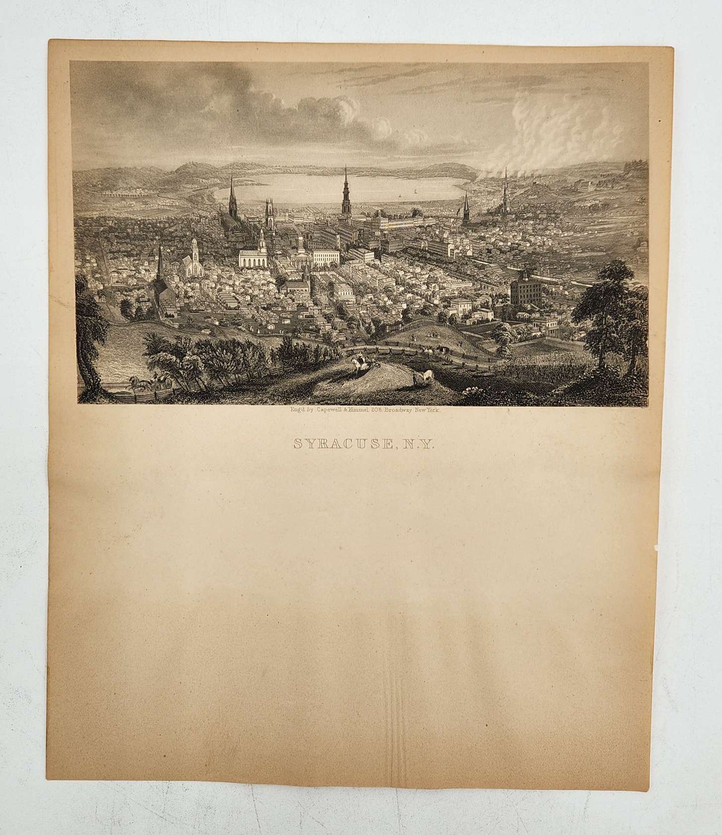 c1853 Letter Sheet: Bird's Eye View of Syracuse, New York by Charles Magnus
