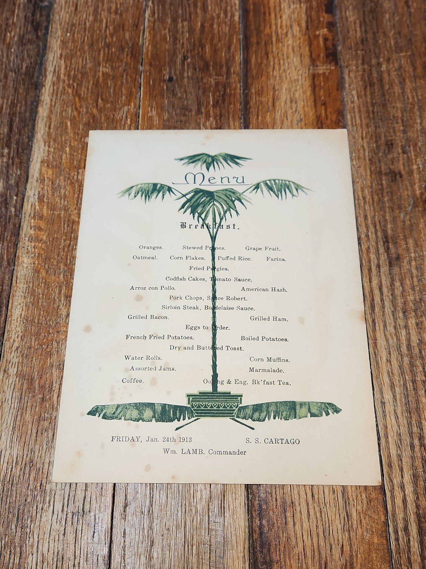 Guatemala United Fruit Company Menu 1913