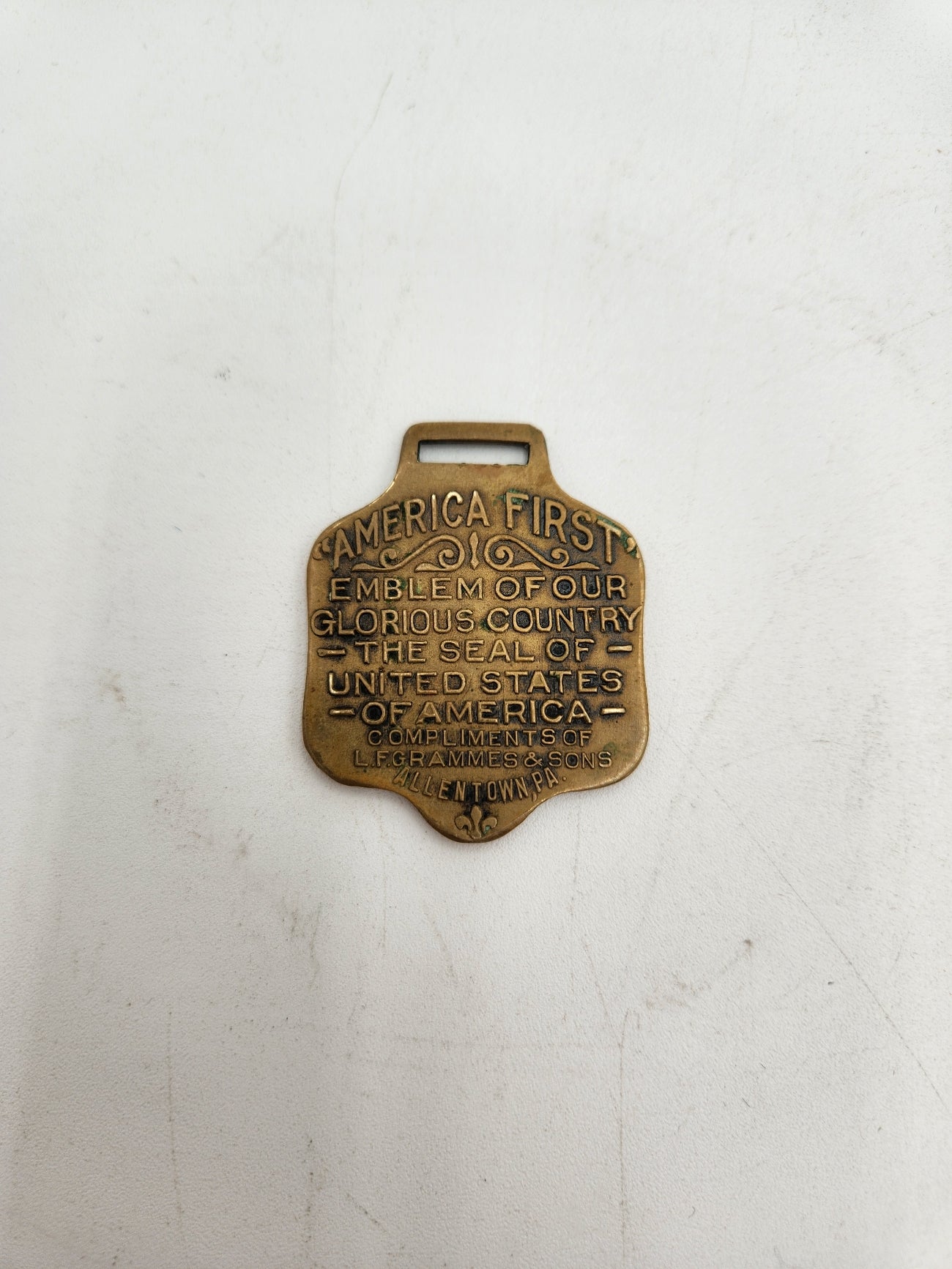 Rare Pre-WW2 AMERICA FIRST Watch Fob with E Pluribus Unum Seal - Allentown PA