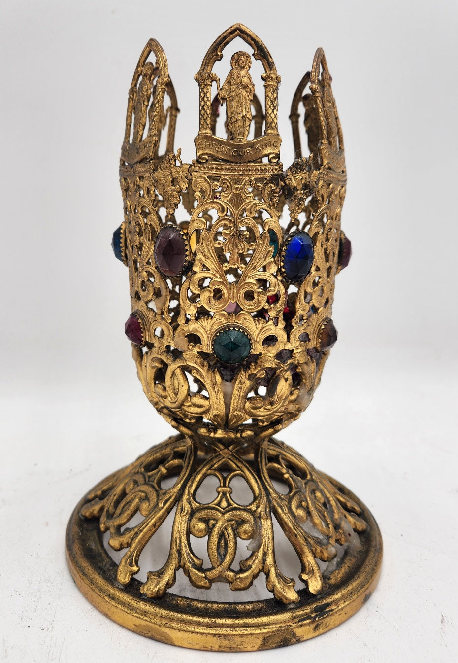 Christ Our King Vintage Filigree & Jeweled Chalice 9"
