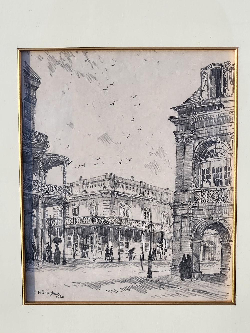 Rare Original Pencil Drawing by Edward Howard Suydam - 1930 A Café on the Place D"Armes
