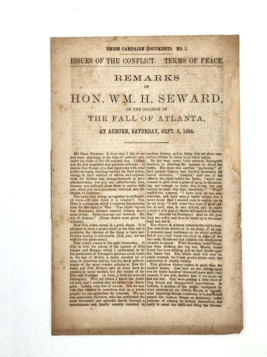 The Fall of Atlanta - Issues of the Conflict - Terms of Peace - Speech of William H. Seward