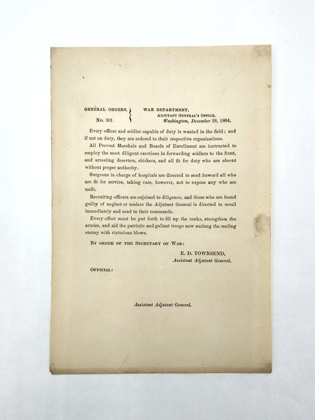 War Dept. General Order No. 301