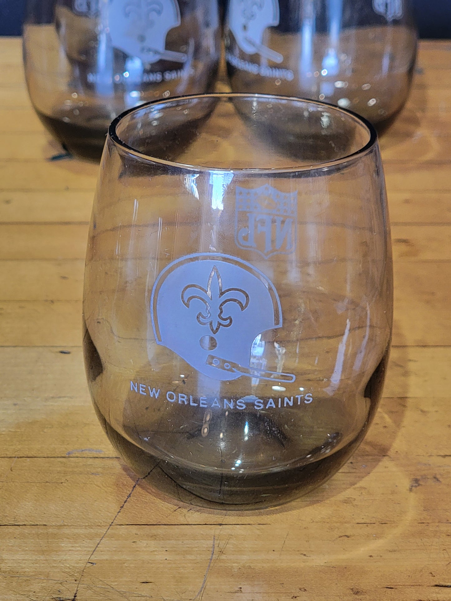 Set of 3 Vintage NFL New Orleans Saints Smoked Glass - Rocks Whiskey Glasses