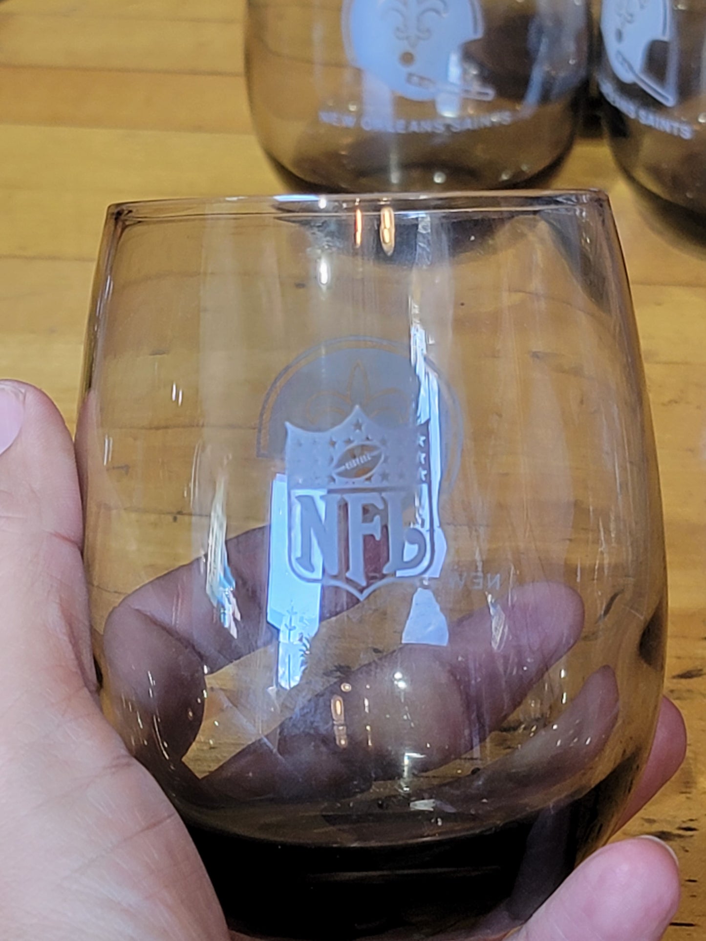 Set of 3 Vintage NFL New Orleans Saints Smoked Glass - Rocks Whiskey Glasses