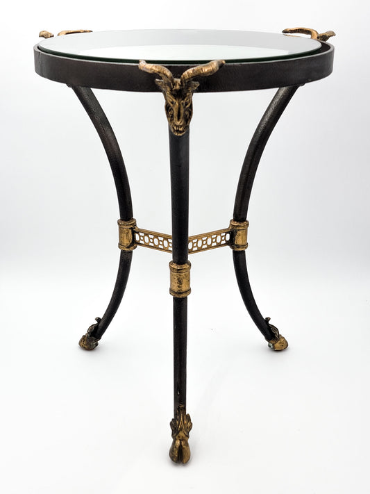 Vintage Brass Ram Head Side Table with Glass Top