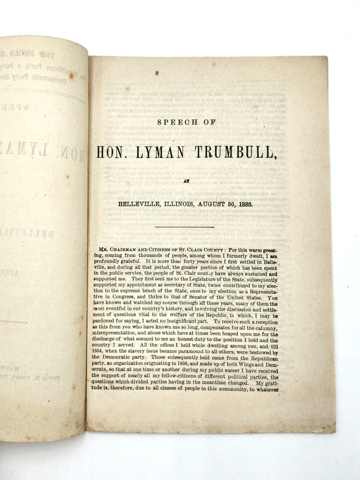 Speech of Lyman Trumball - Belleville, Illinois - August 30, 1880