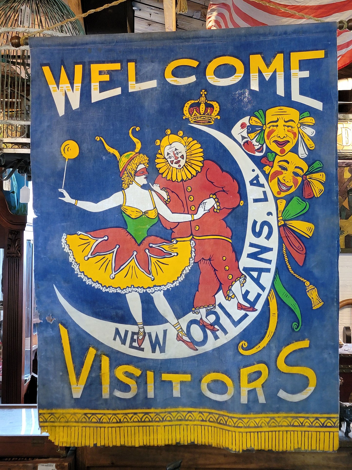 Hand Painted Mardi Gras Banner on Canvas