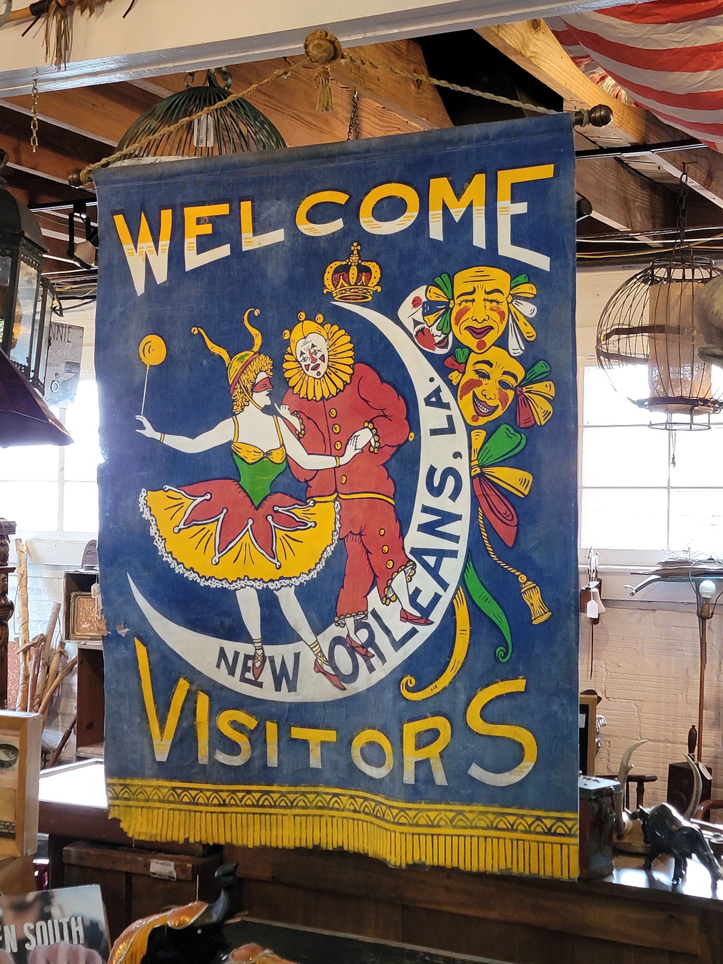 Hand Painted Mardi Gras Banner on Canvas