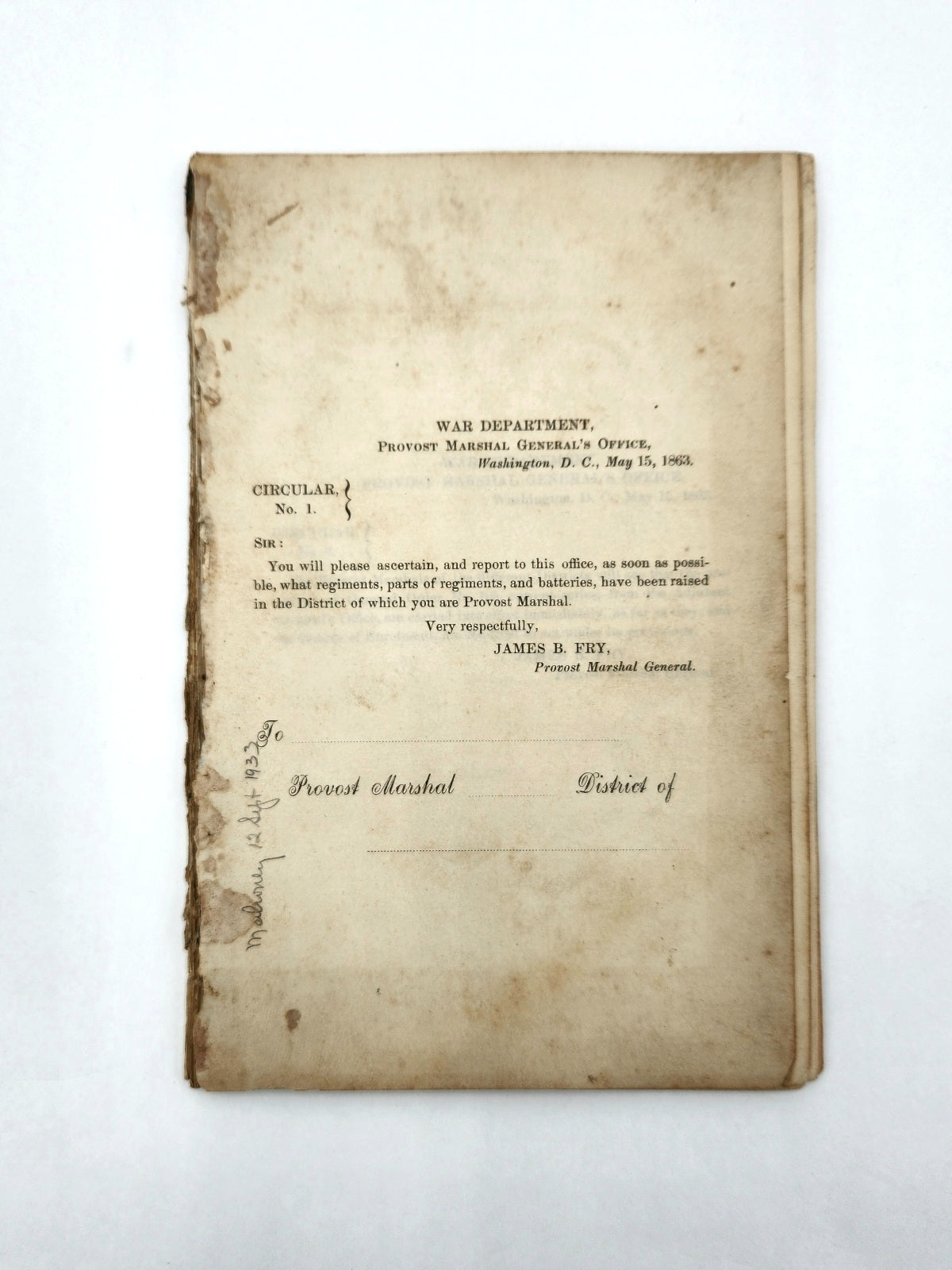 War Dept. Circular No: 1-13, 15-34, & 37-39