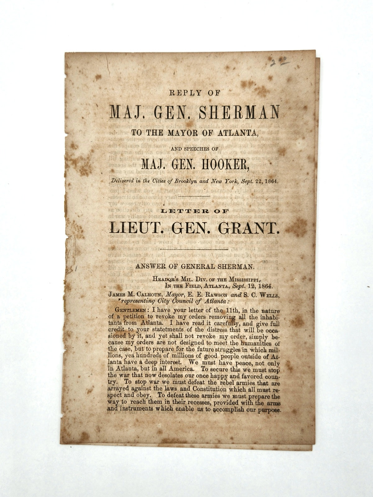 Reply of Major General Sherman to the Mayor of Atlanta