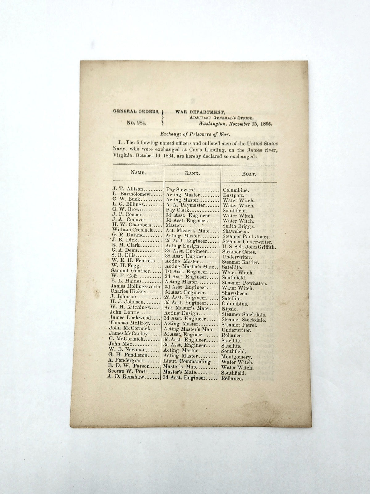 War Dept. General Order No. 284 – The Hidden South