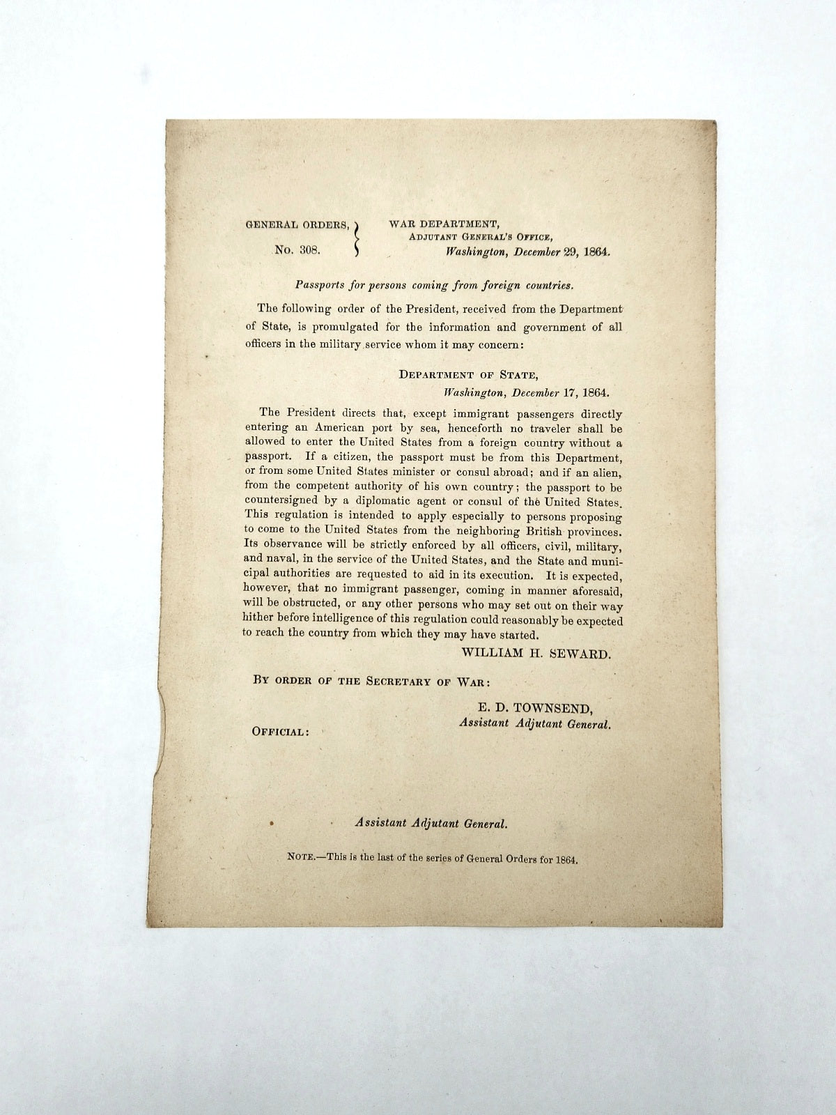 War Dept. General Order No. 308