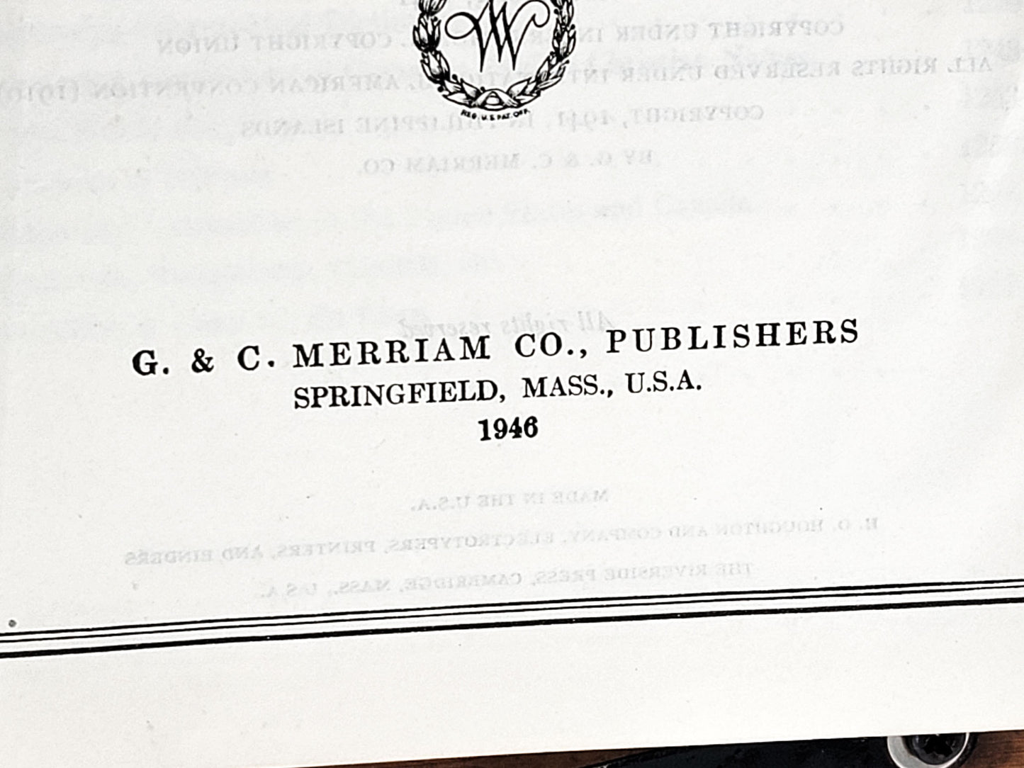 Vintage Webster's Dictionary Copyright 1946