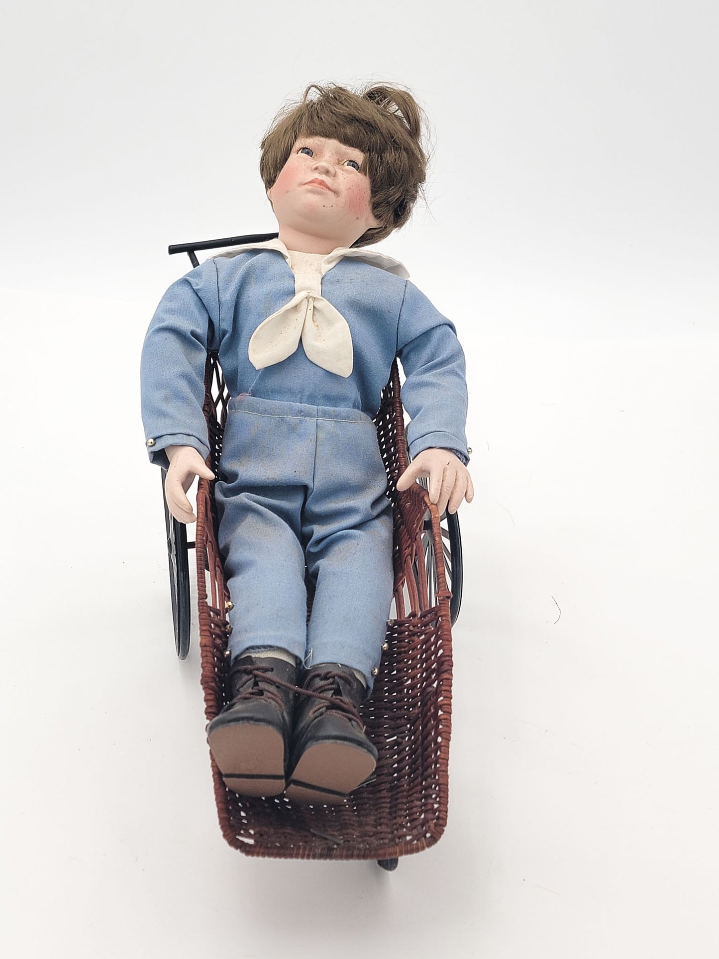 Vintage boy in wheelchair