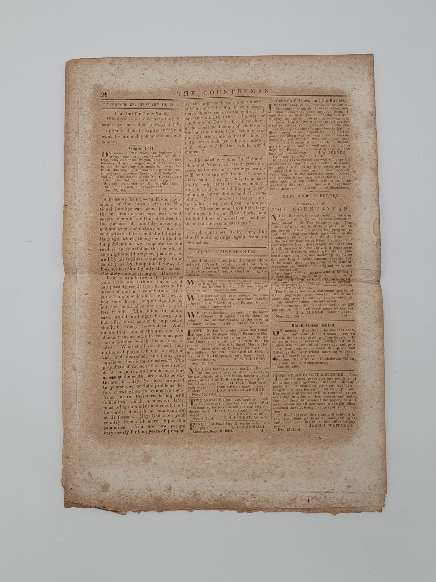 The Countryman Rare Confederate Newspaper