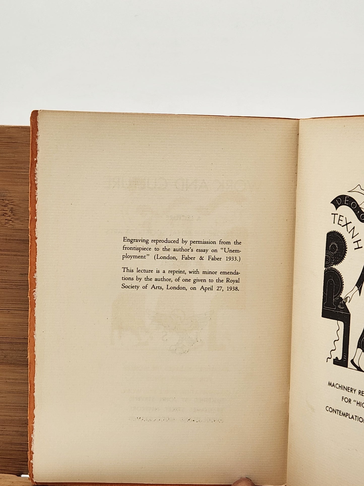 Work and Culture — Eric Gill — 1938 Lecture Reprint John Stevens Newport RI