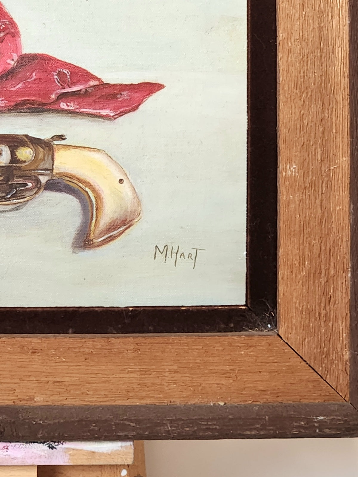 Original Painting Signed M. Hart - Gun, Whiskey, Bandanna