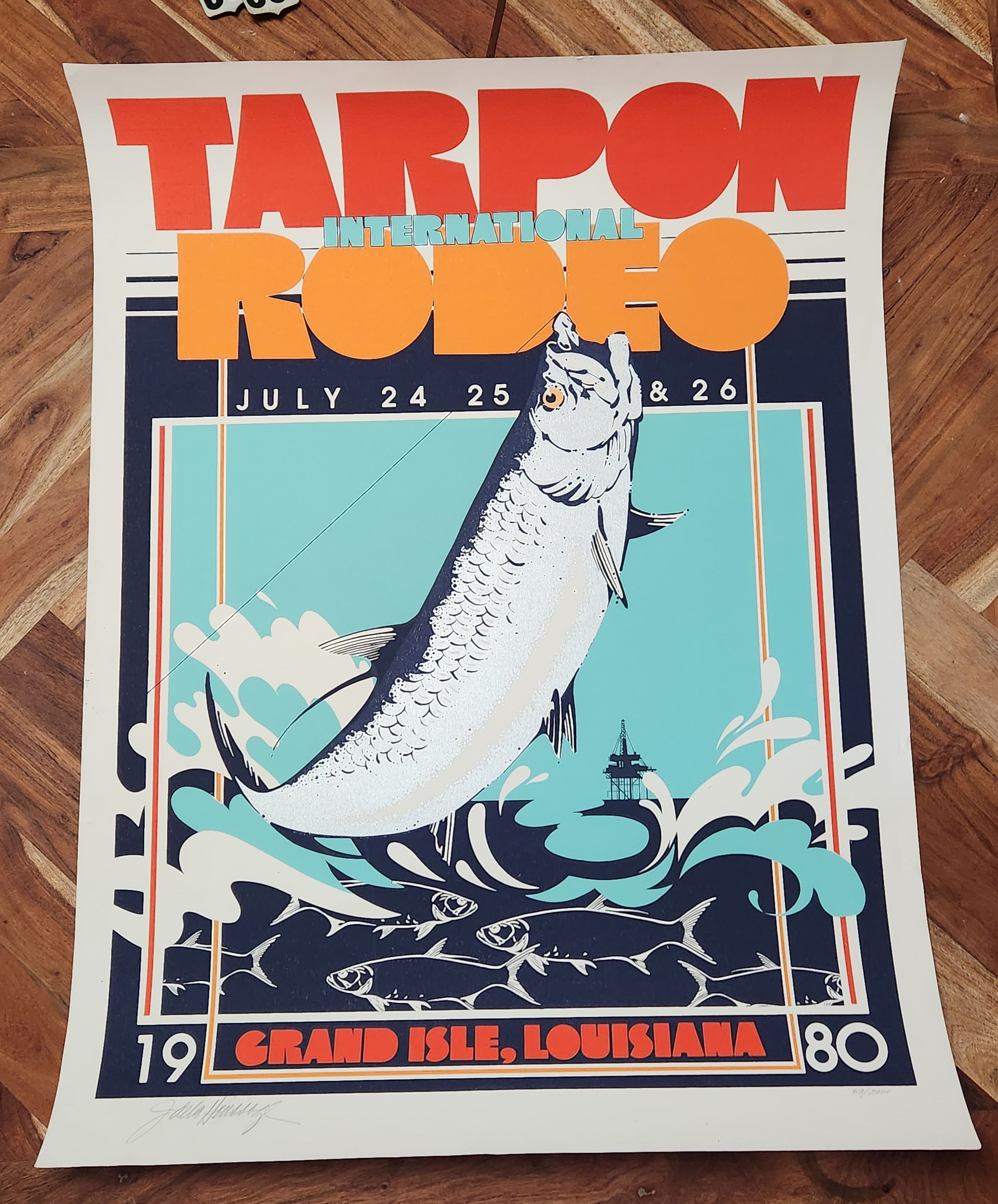 Rare Signed and Numbered Tarpon Rodeo Poster 1980 Grand Isle, Louisian