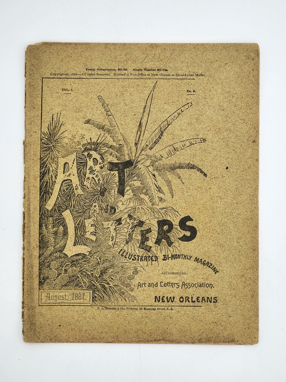 August 1887 Art & Letters Magazine New Orleans