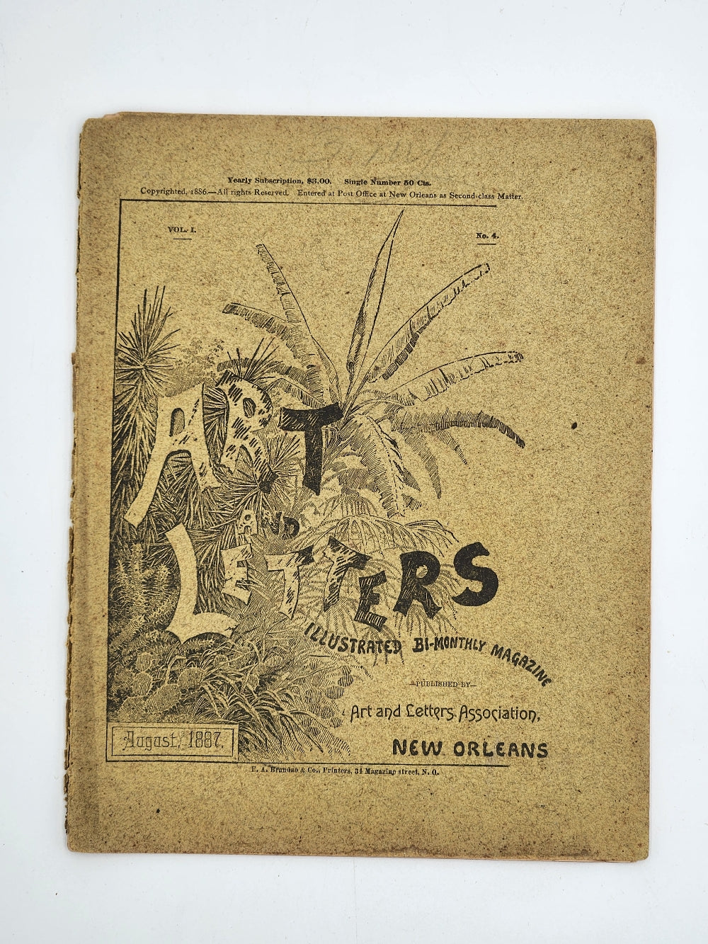 August 1887 Art & Letters Magazine New Orleans