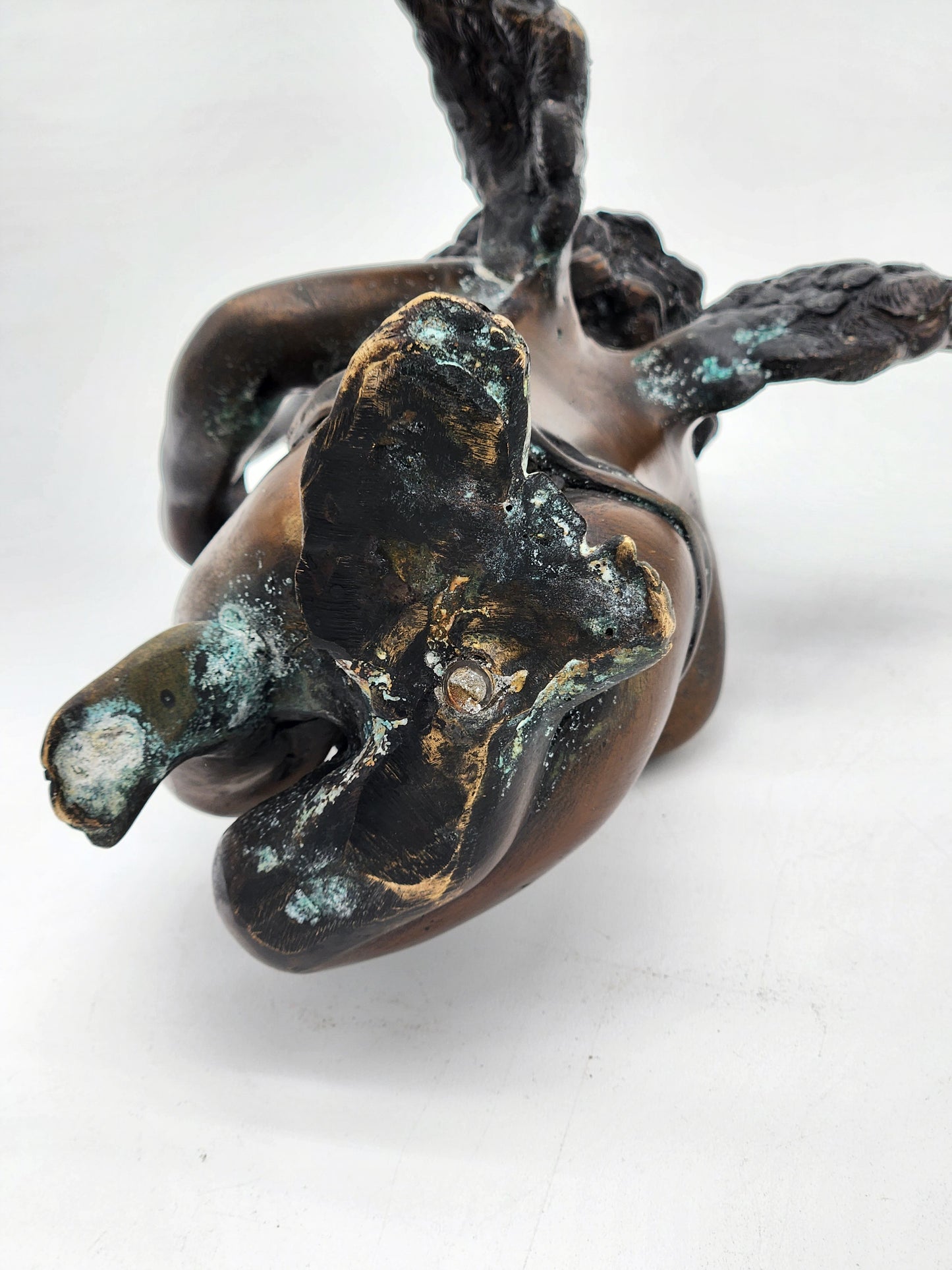 Antique Solid Bronze Kneeling Cherub Putto Clock Topper Ornament Statue 8 Inch