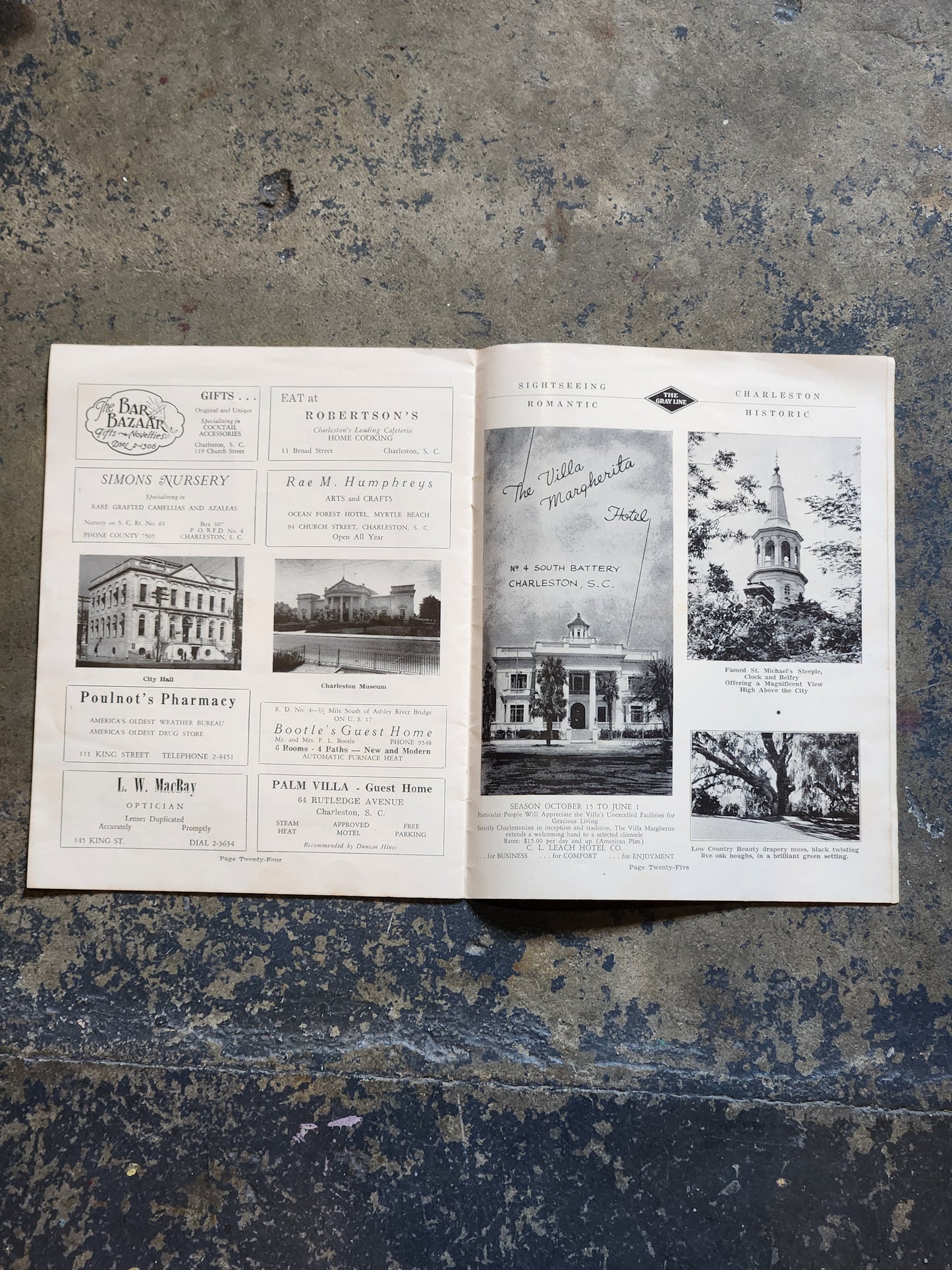 Vintage 1947–1948 Charleston SC Gray Line Tours Travel Guide Booklet w/ Map & Ads