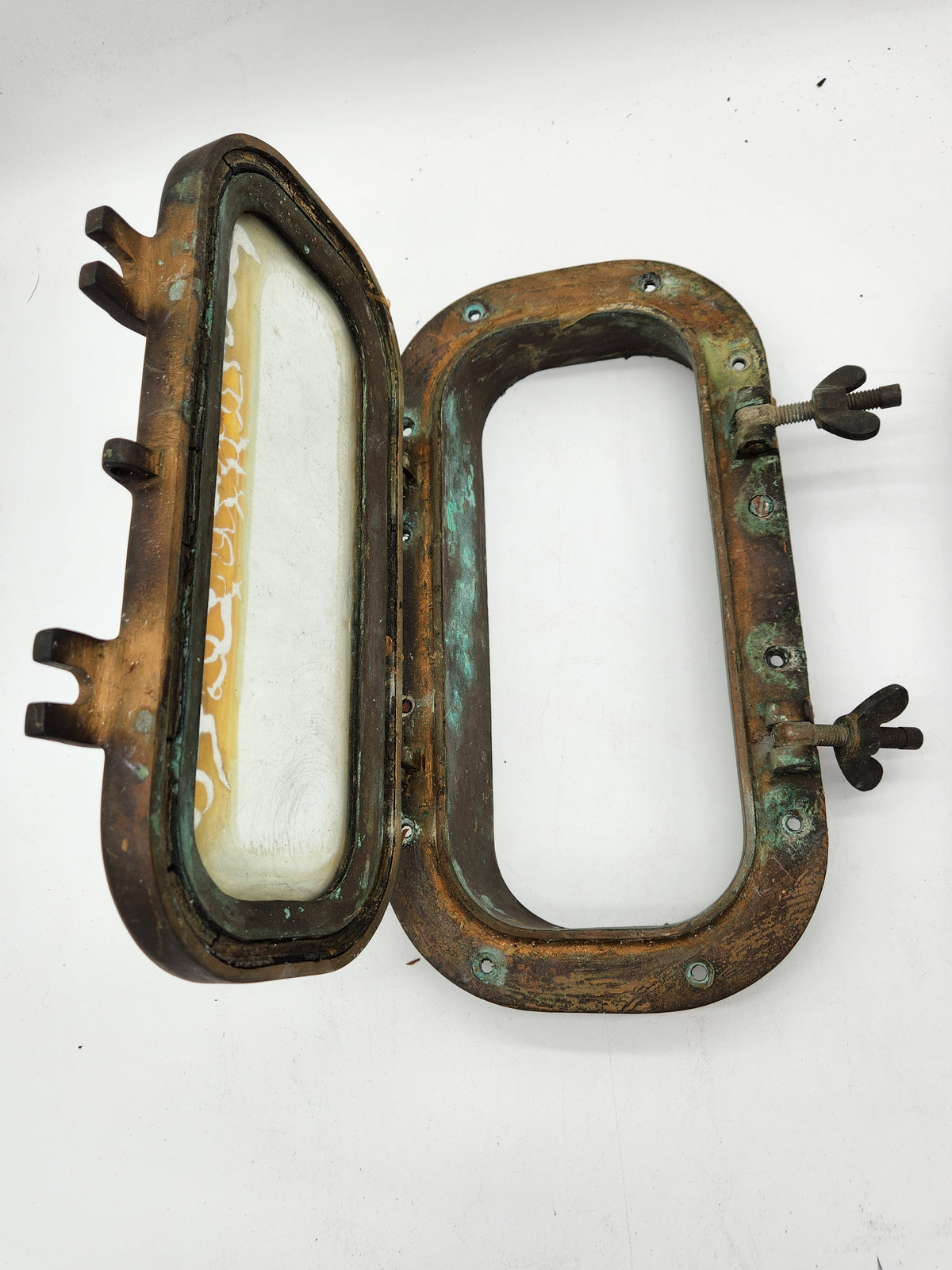 Pair Vintage Solid Bronze Oval Ship Portholes Maritime Boat Port Light Windows Salvage