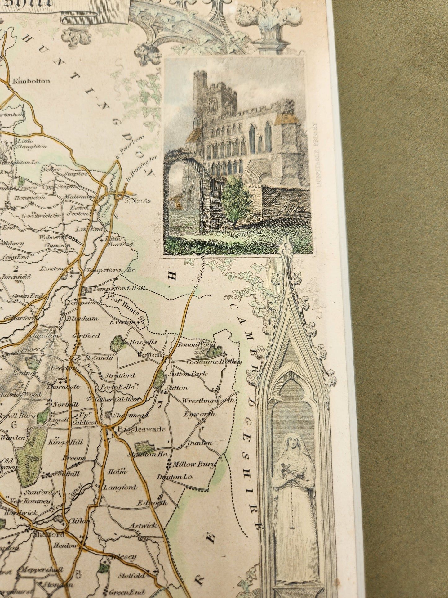 Hand Colored Map of Bedfordshire 1835 by Thomas Moule