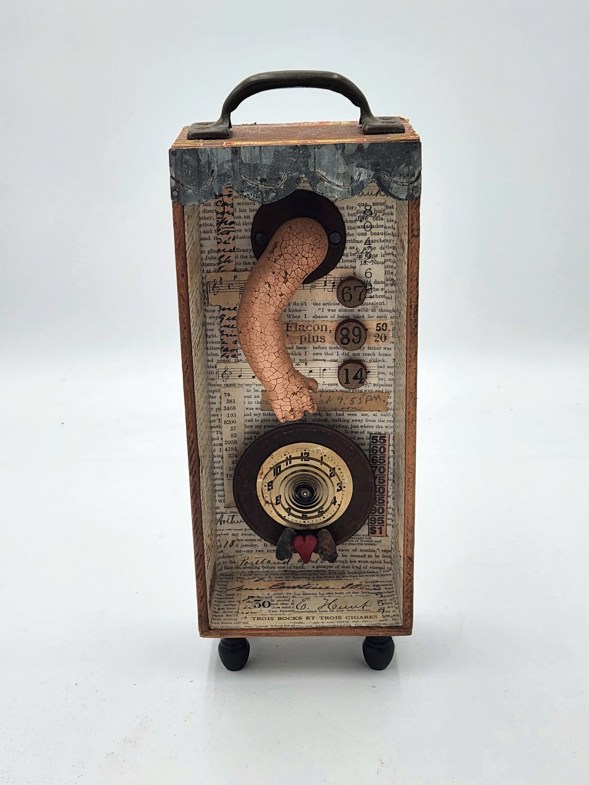 Assemblage Art - Armed Clock with Sacred Heart