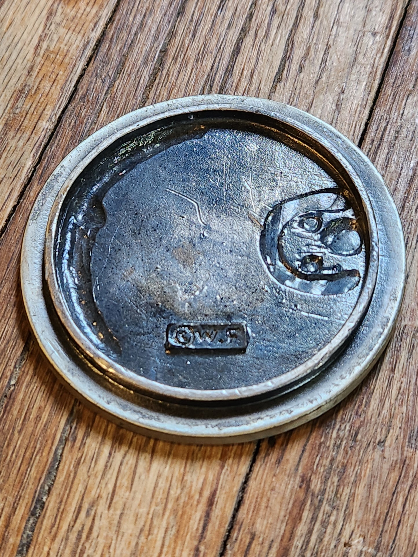 Vintage O.W.F. Pewter Sun & Moon Trinket Box – Celestial Stars Enamel Design, 1970s-90s