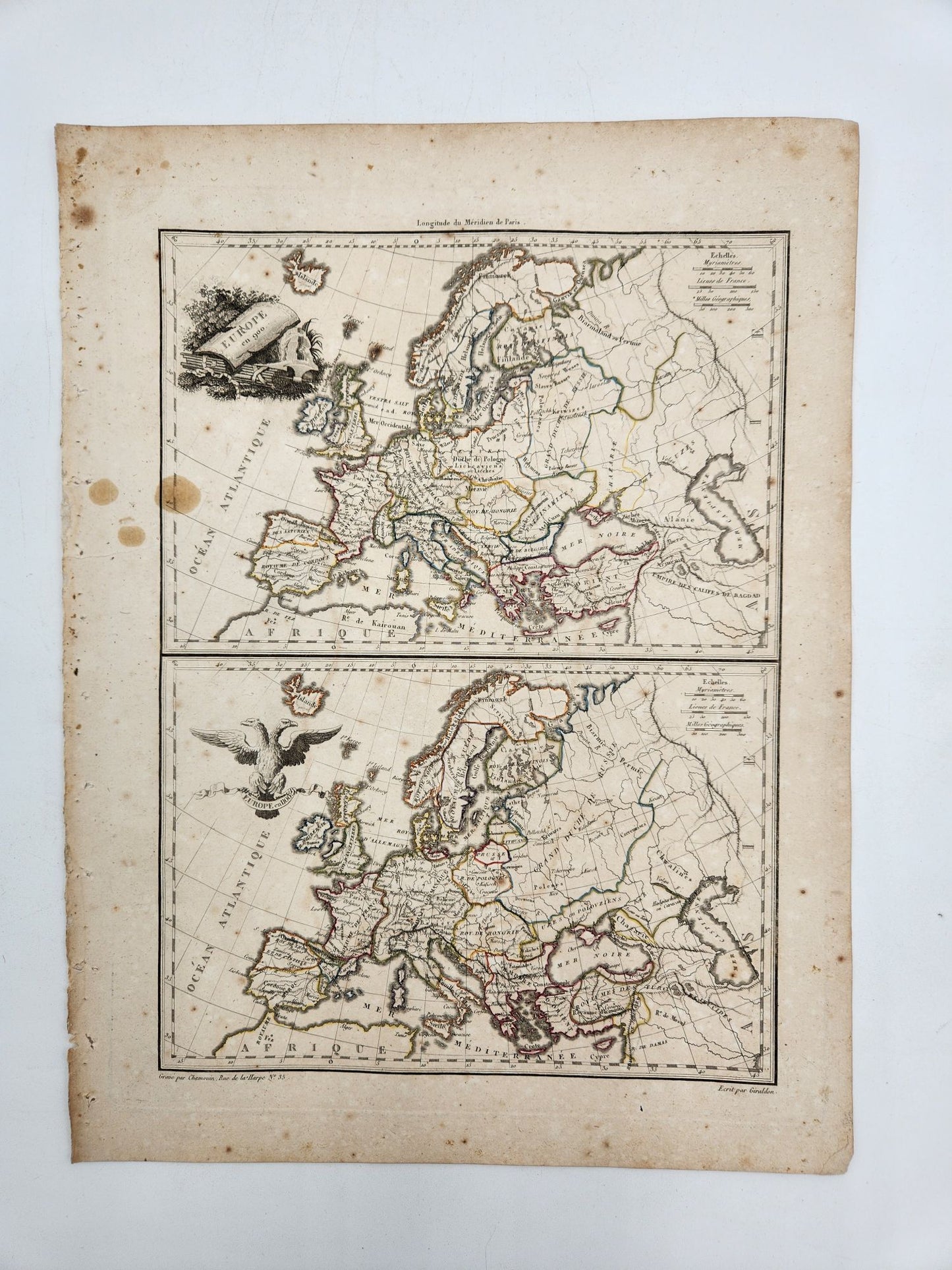 Original Map 1812 Of - World Atlas Map, Europe en 900. Europe en 1100 - Conrad Malte-Brun / Lapie