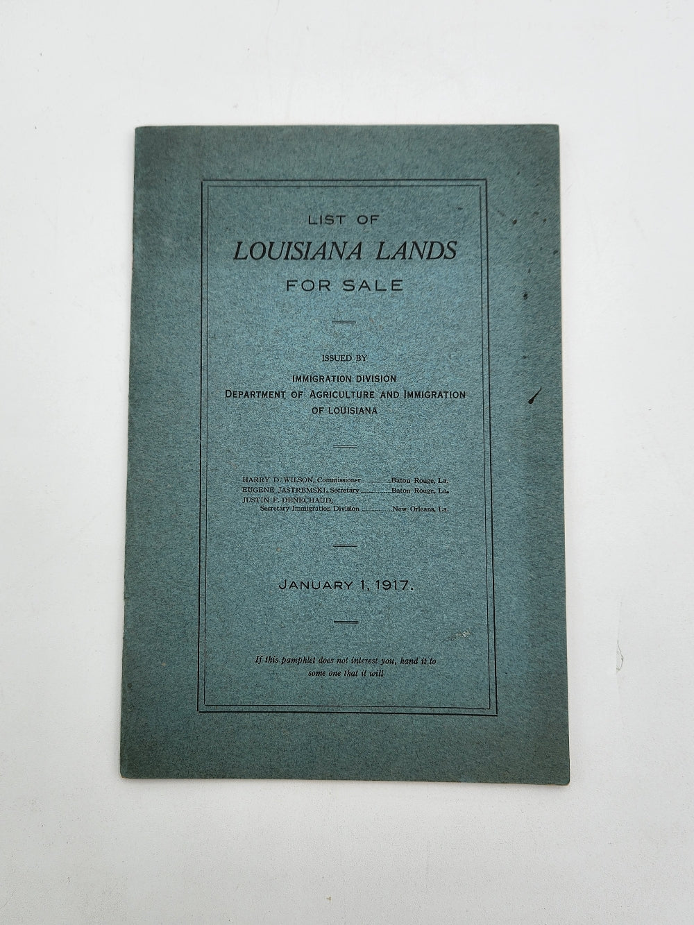 List of Louisiana Lands For Sale - January 1, 1917