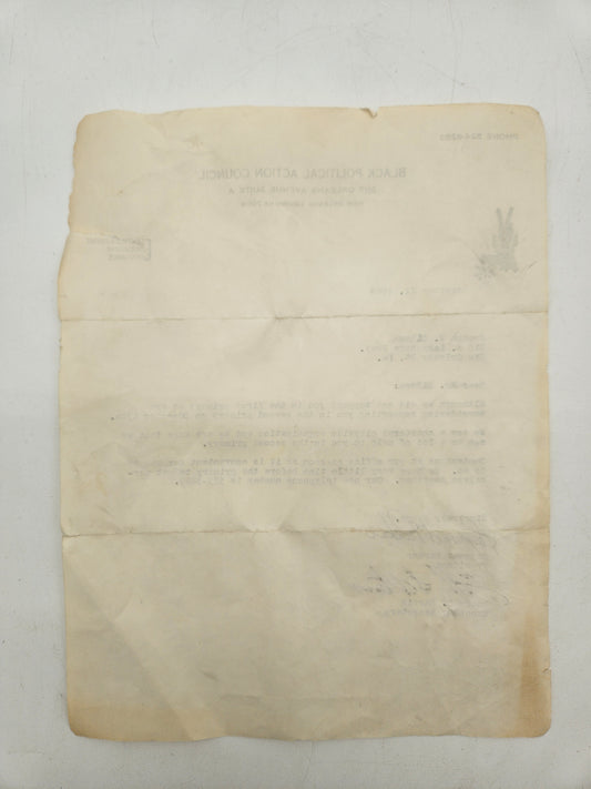 1969 Black Political Action Council Letter to Joseph DiRosa New Orleans Civil Rights