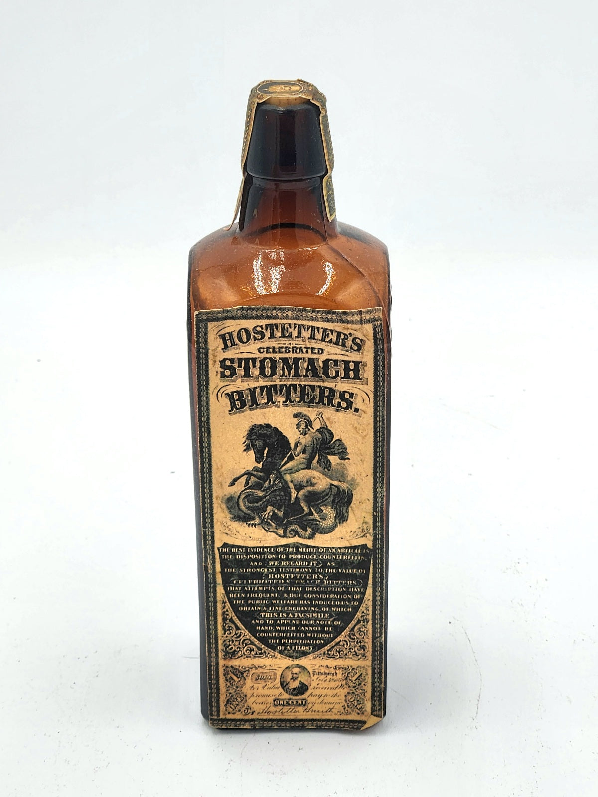 Antique Dr. J. Hostetter's Stomach Bitters Bottle W/ Paper Label
