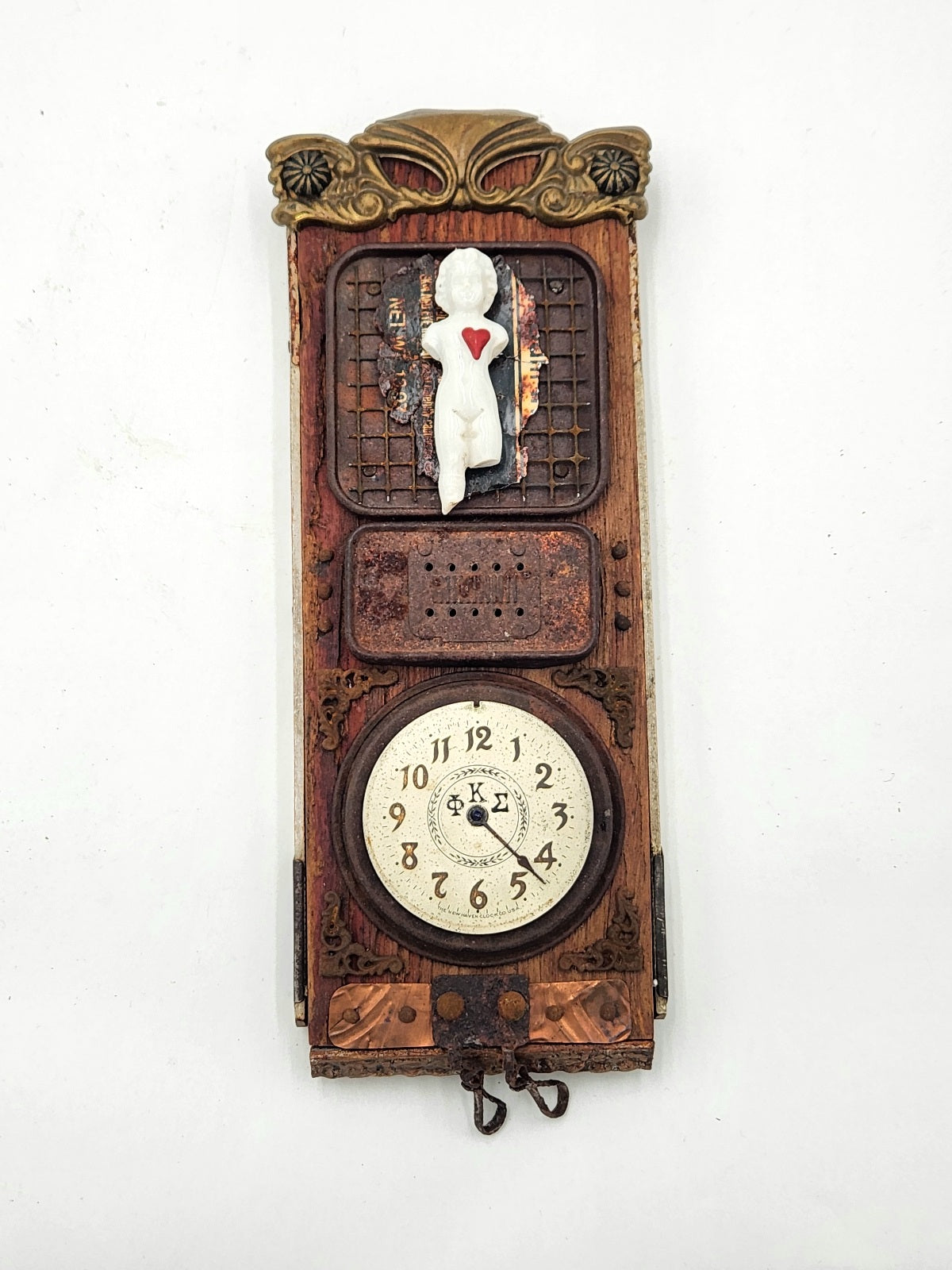 Assemblage Art Angel Heart with Clock