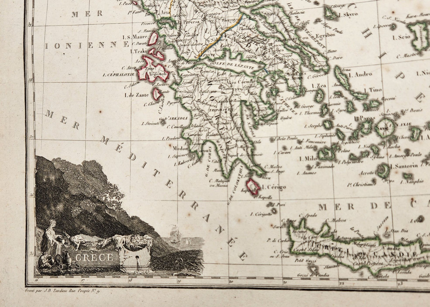 Original Map 1812 of Greece Grece - Conrad Malte-Brun / Lapie