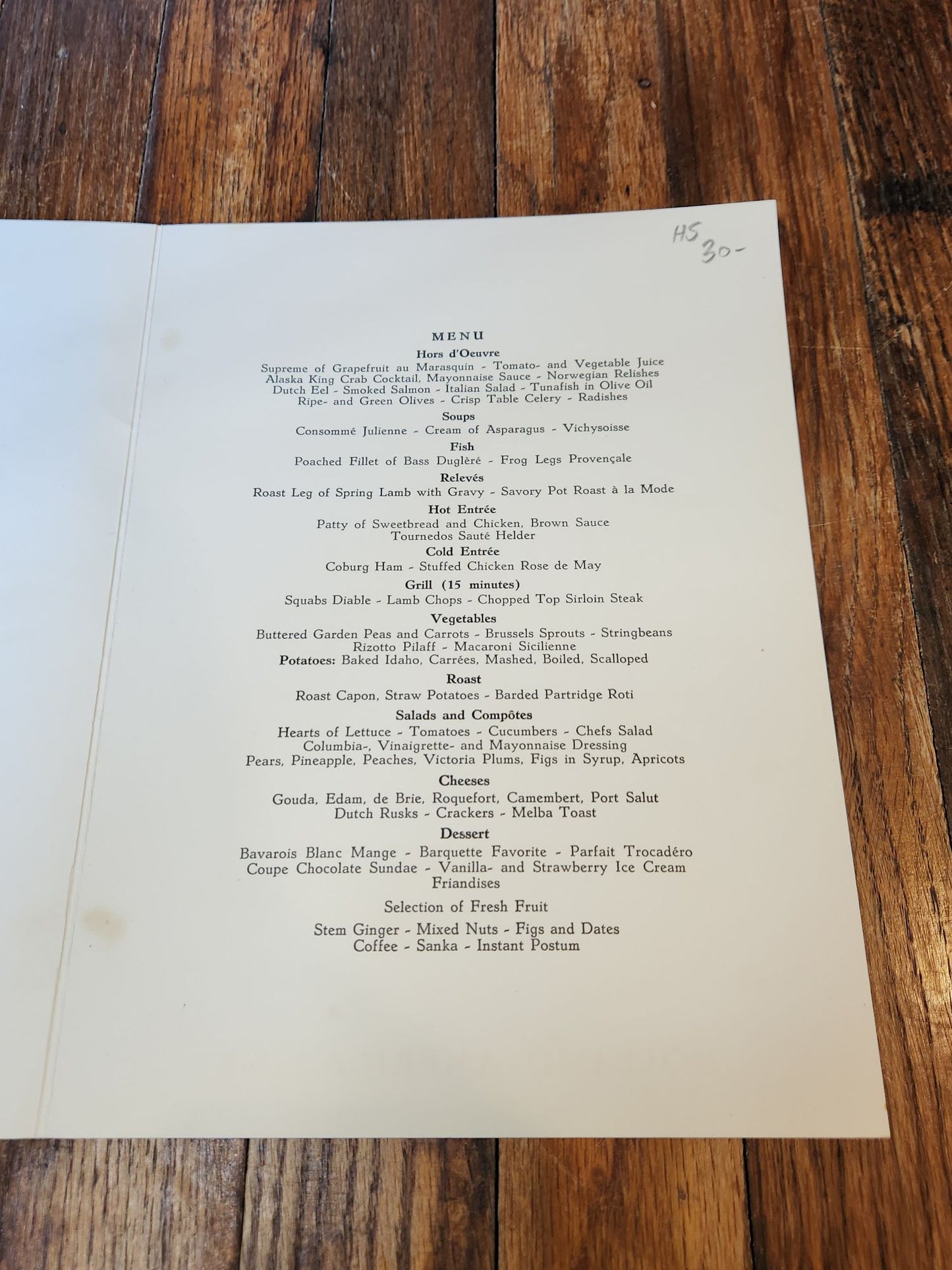 Captain with Globe Holland-America Line Dinner Menu