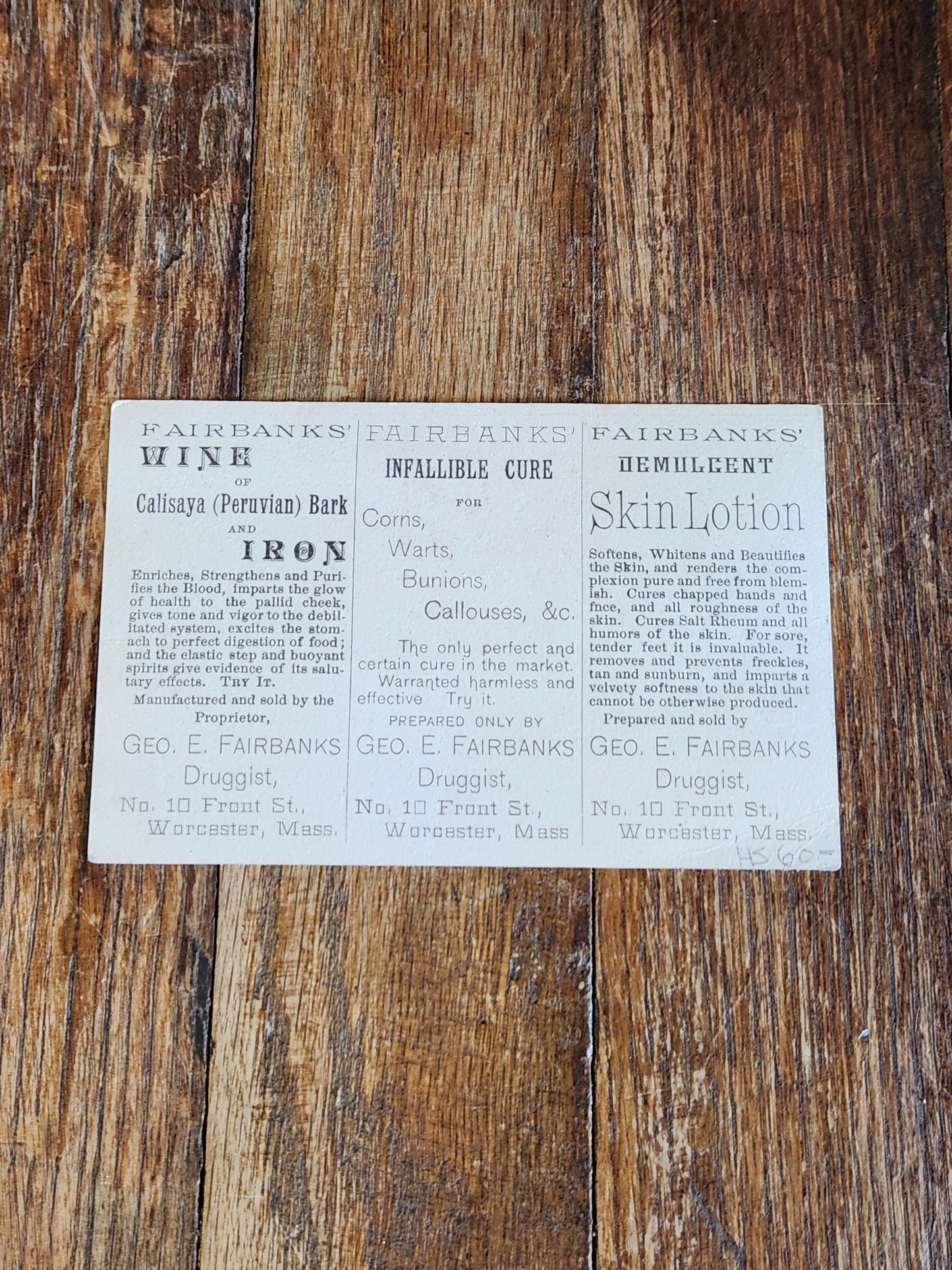 Victorian Trade Card Geo E Fairbanks Druggist Ship Worcester MA c1880s