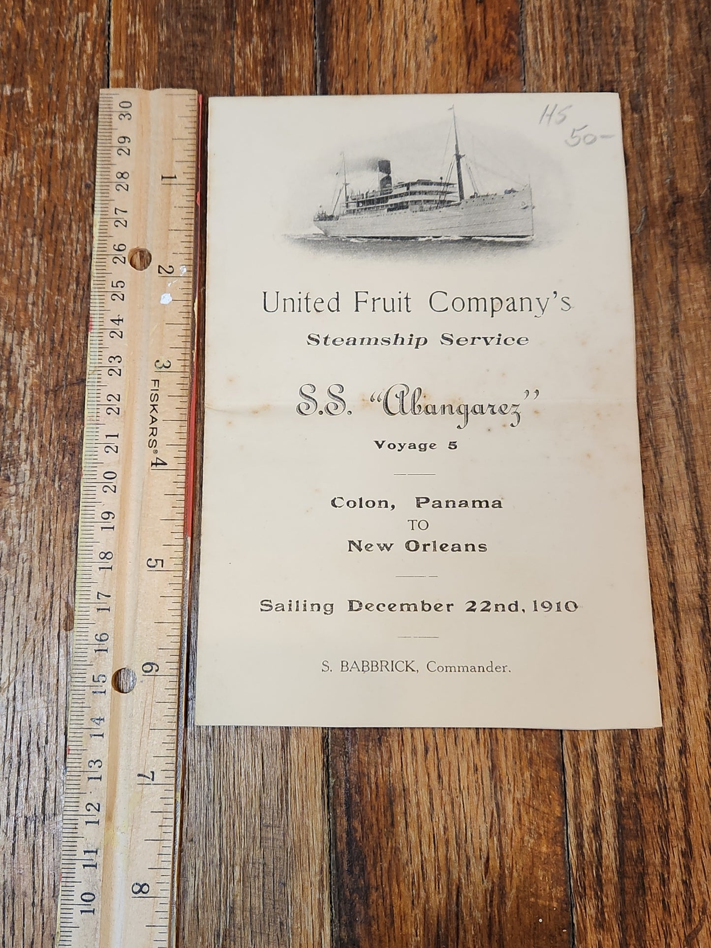 United Fruit Company's Steamship Service 1910 Menu