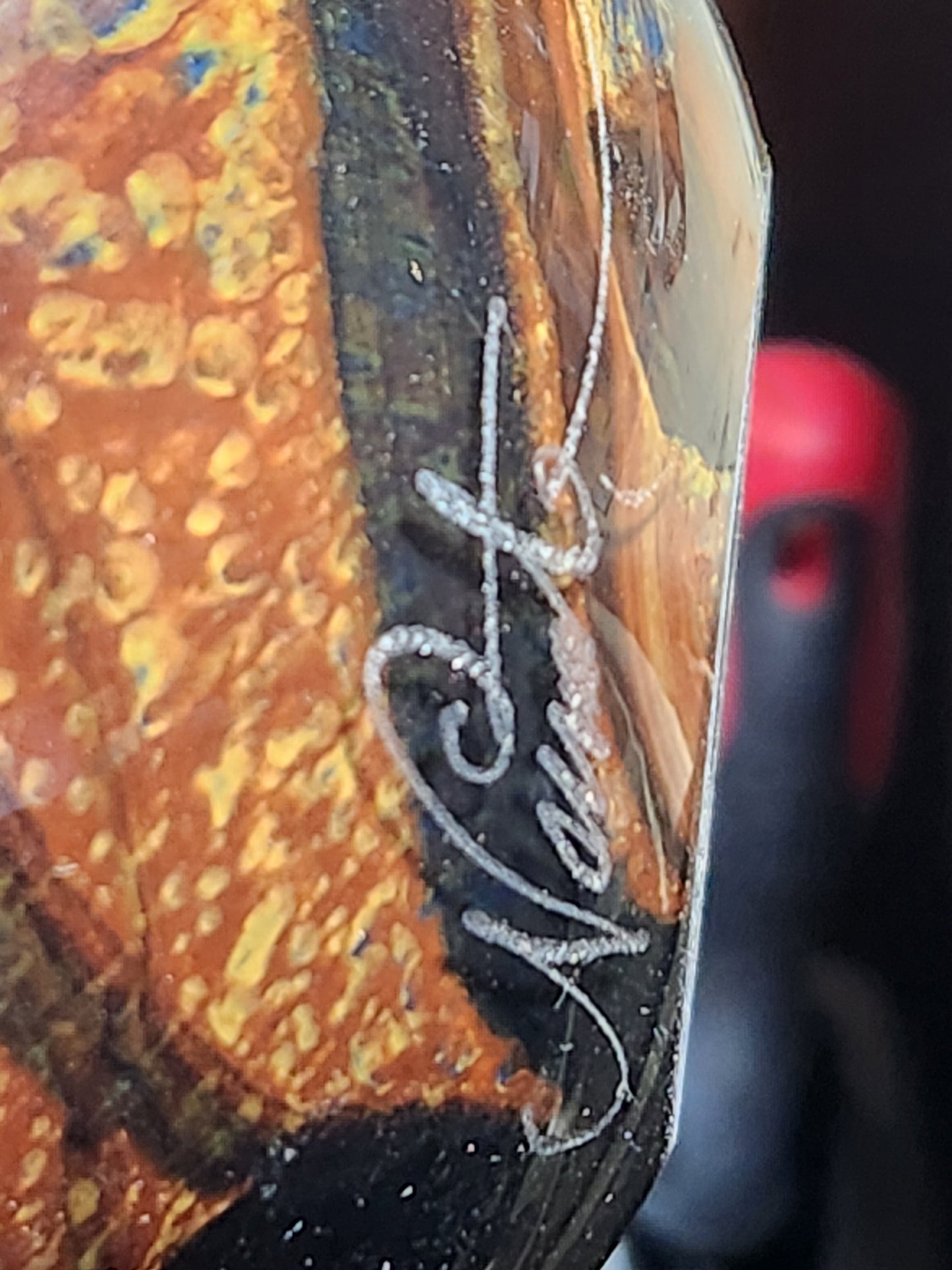 Ioan Nemtoi Signed Studio Art Glass Vase 5" Amber Black Swirl Romanian
