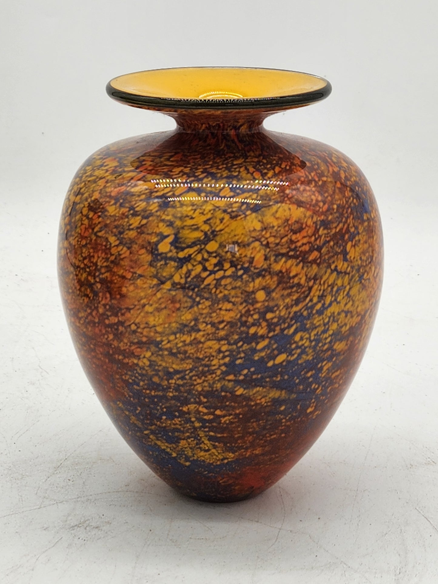 Ioan Nemtoi Signed Studio Art Glass Vase 6.5" Blue Amber Yellow Romanian Blown Glass