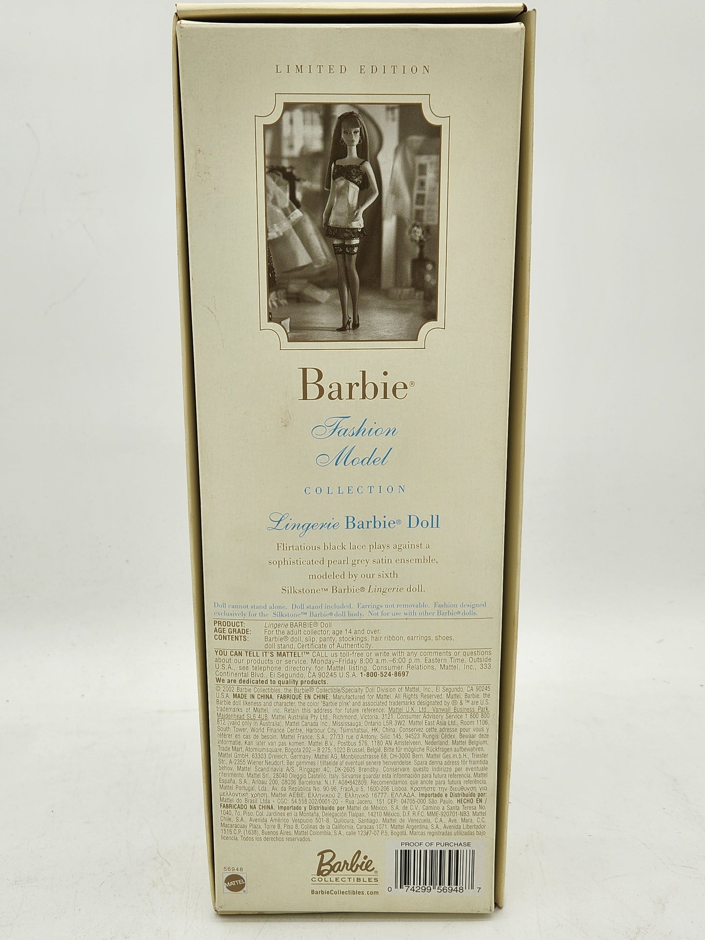 2002 Silkstone Lingerie Barbie redhead edition with original box and accessories. Early Fashion Model Collection collectible.