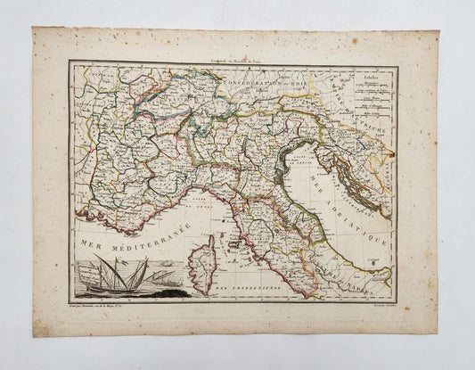 Original Map 1812 of North Italy Swiss Confederation Florence Venice Milan - Conrad Malte-Brun / Lapie