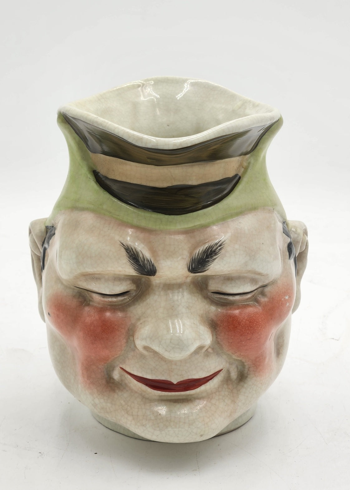 Antique Sarreguemines French Majolica Pottery Face Puck/Jester Toby Jug Pitcher