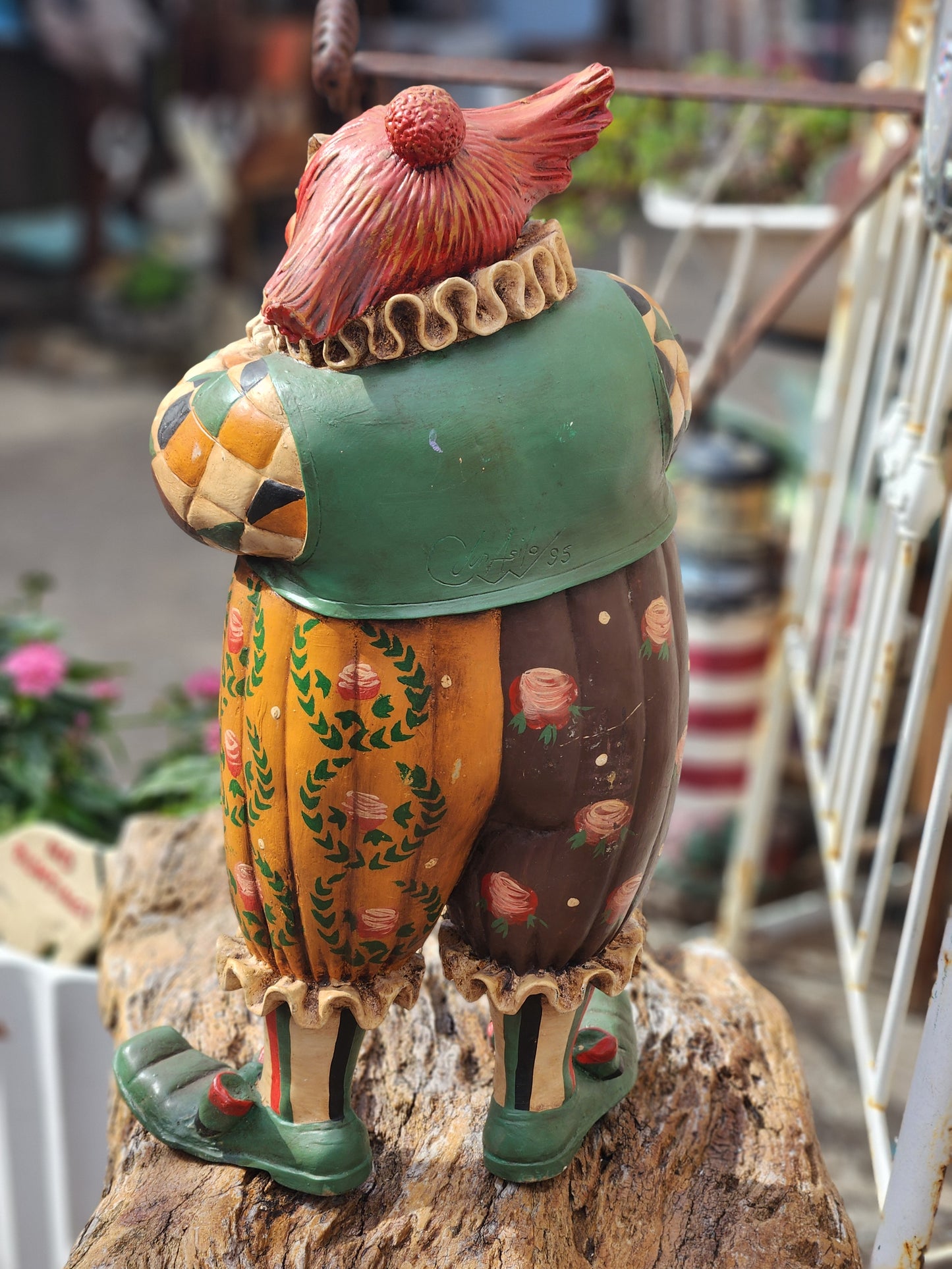 Hand Painted 1995 Jun Asilo Large Clown with Dog Sculpture