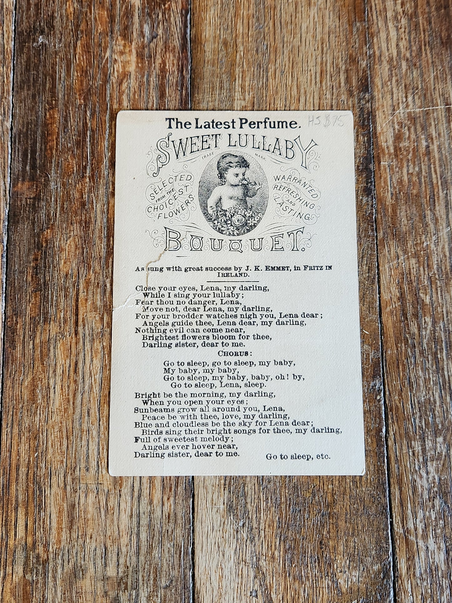 Victorian Trade Card Sweet Lullaby Bouquet Perfume Die Cut Head c.1880s