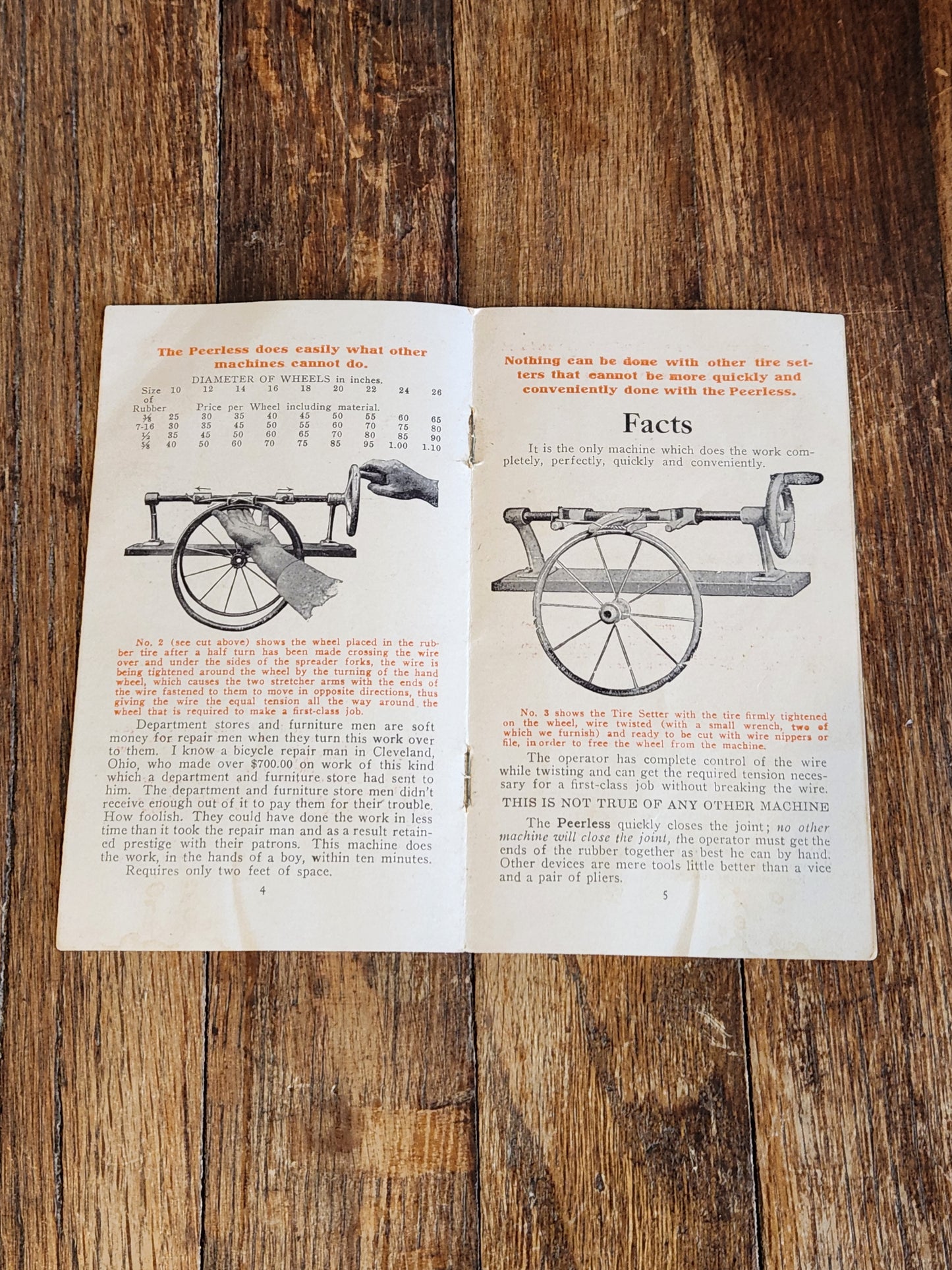 1908 Peerless Rubber Tire Setter Sales Booklet Detroit Bicycle Tool Ephemera