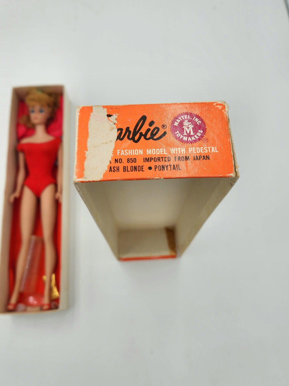 Vintage 1962 Ash Blonde Ponytail Barbie In Original Box - Red Bathing Suit